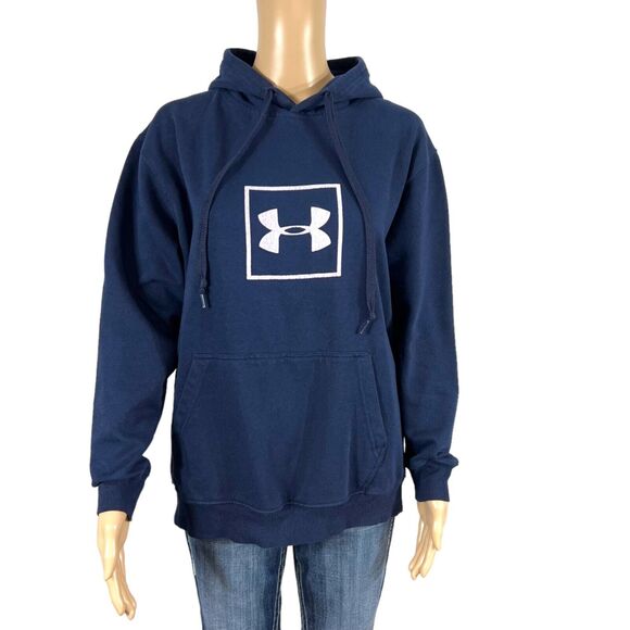 Under Armour Womens Hoodie Hooded Sweatshirt Pullover Navy Blue Logo Large - Picture 2 of 9